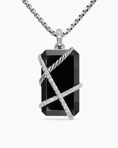 Cable Wrap Amulet Sterling Silver with Black Onyx and Diamonds, 32mm