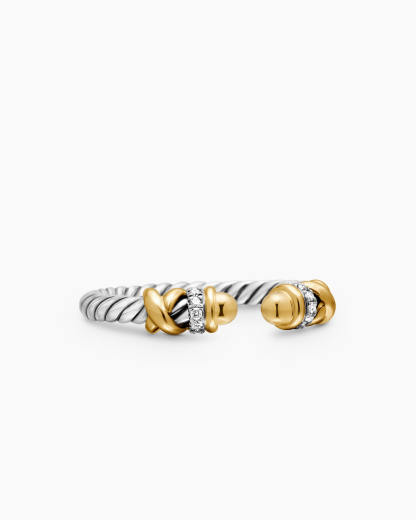 Petite Helena Ring Sterling Silver with 18K Yellow Gold Domes and Diamonds, 2.5mm