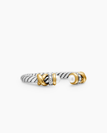 Petite Helena Ring Sterling Silver with 18K Yellow Gold, Pearls and Diamonds, 2.5mm