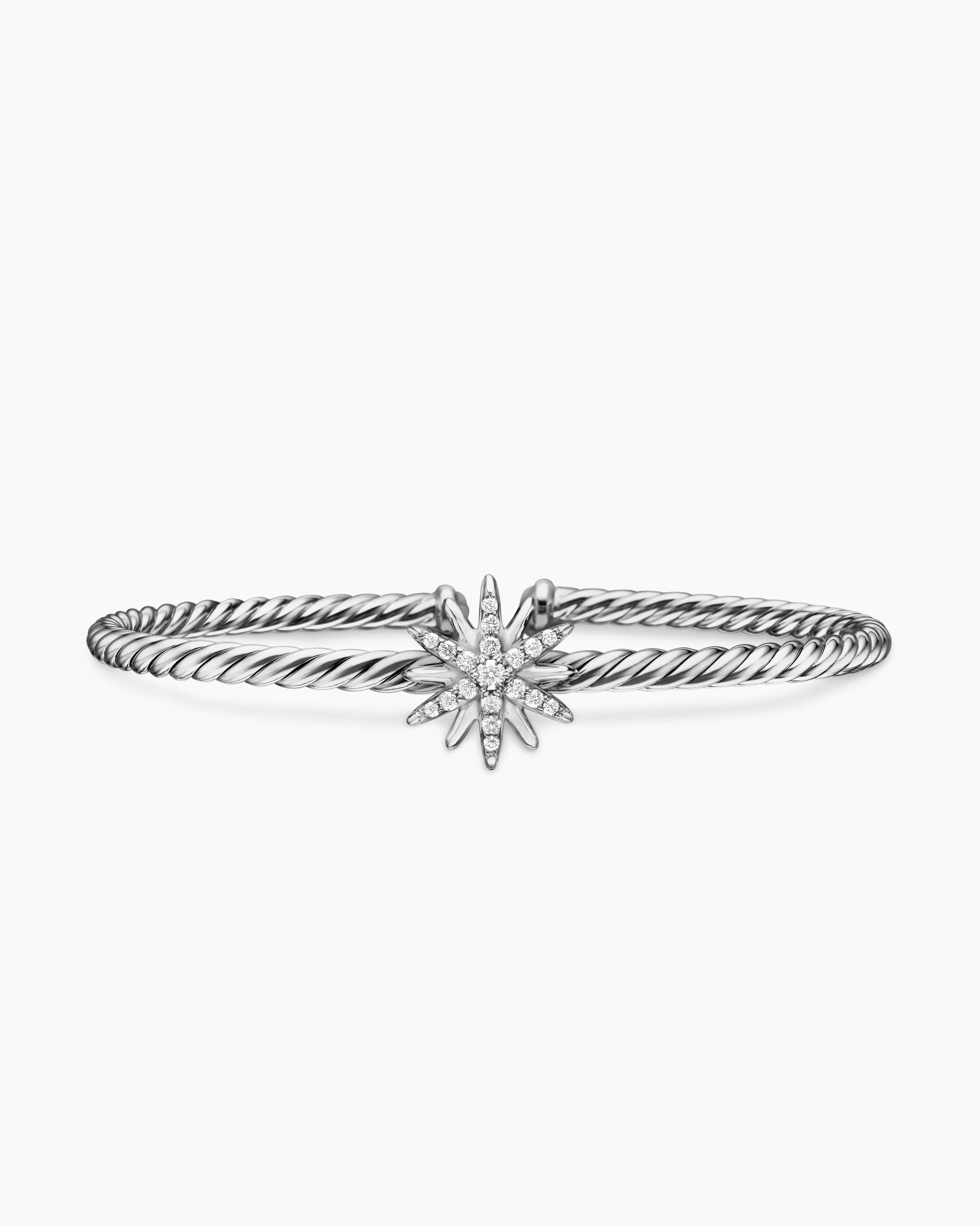 Starburst Center Station Bracelet Sterling Silver with Diamonds, 3mm
