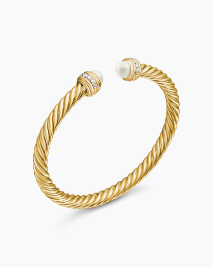 Classic Cablespira® Bracelet 18K Yellow Gold with Pearls and Diamonds, 5mm