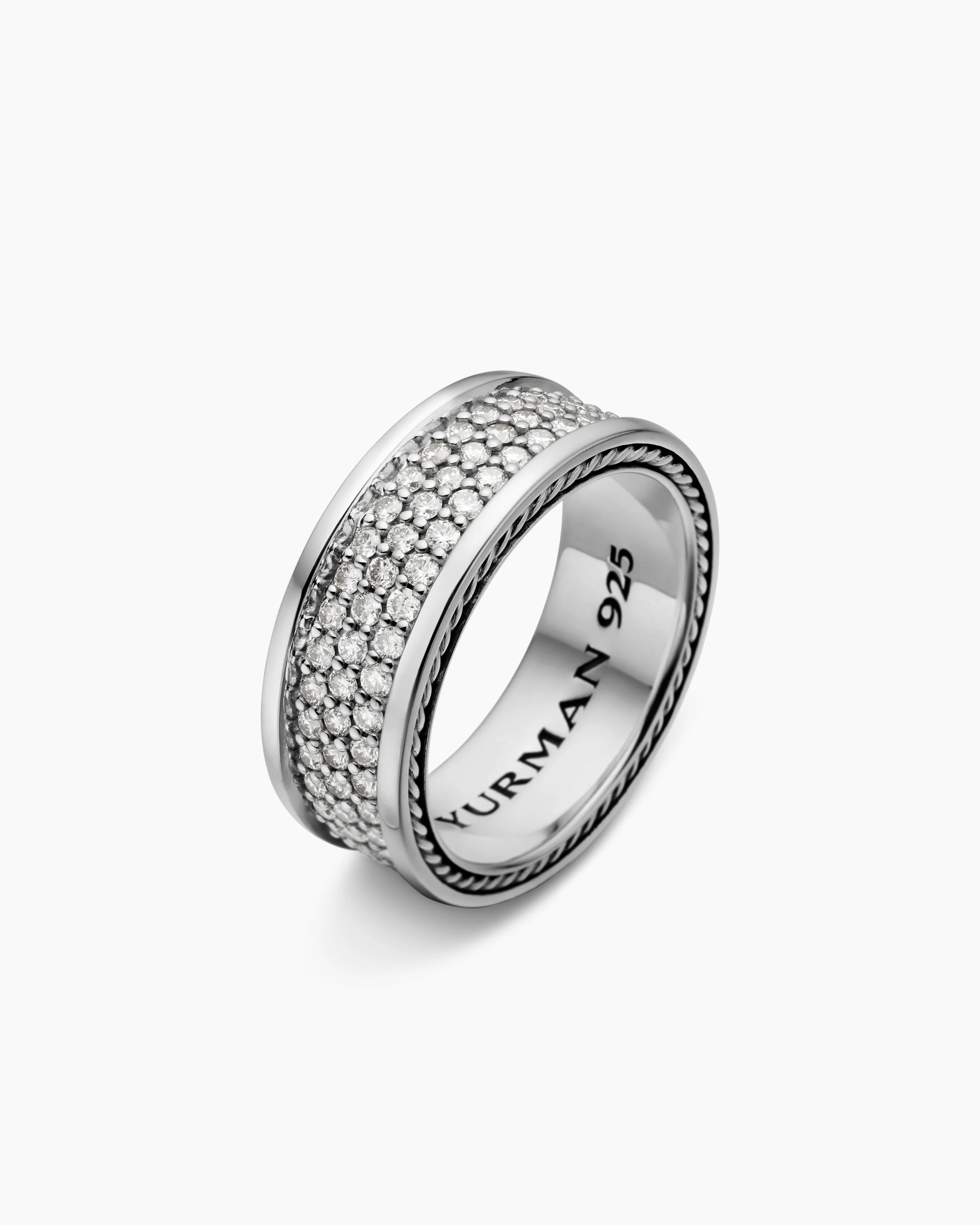 Streamline® Pavé Three Row Band Ring Sterling Silver with Diamonds, 8.5mm