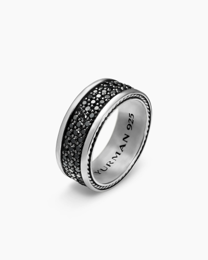 Streamline® Three Row Band Ring Sterling Silver with Black Diamonds, 8.5mm
