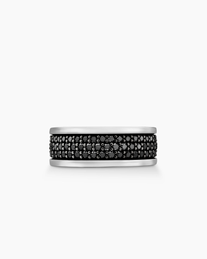 Streamline® Three Row Band Ring Sterling Silver with Black Diamonds, 8.5mm