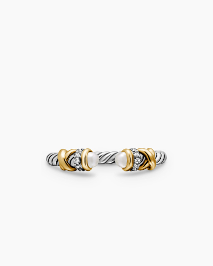 Petite Helena Ring Sterling Silver with 18K Yellow Gold, Pearls and Diamonds, 2.5mm