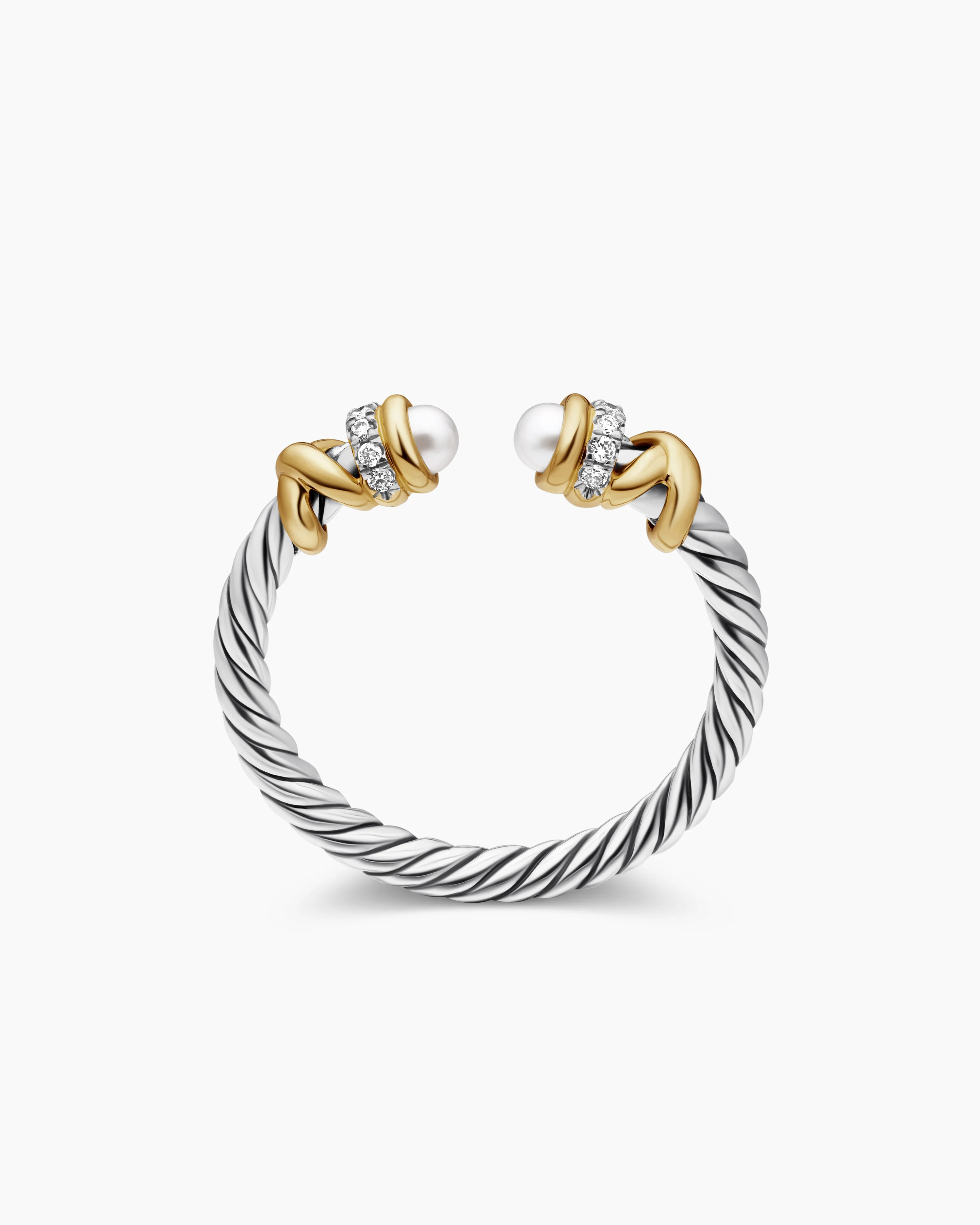 Petite Helena Ring Sterling Silver with 18K Yellow Gold, Pearls and Diamonds, 2.5mm