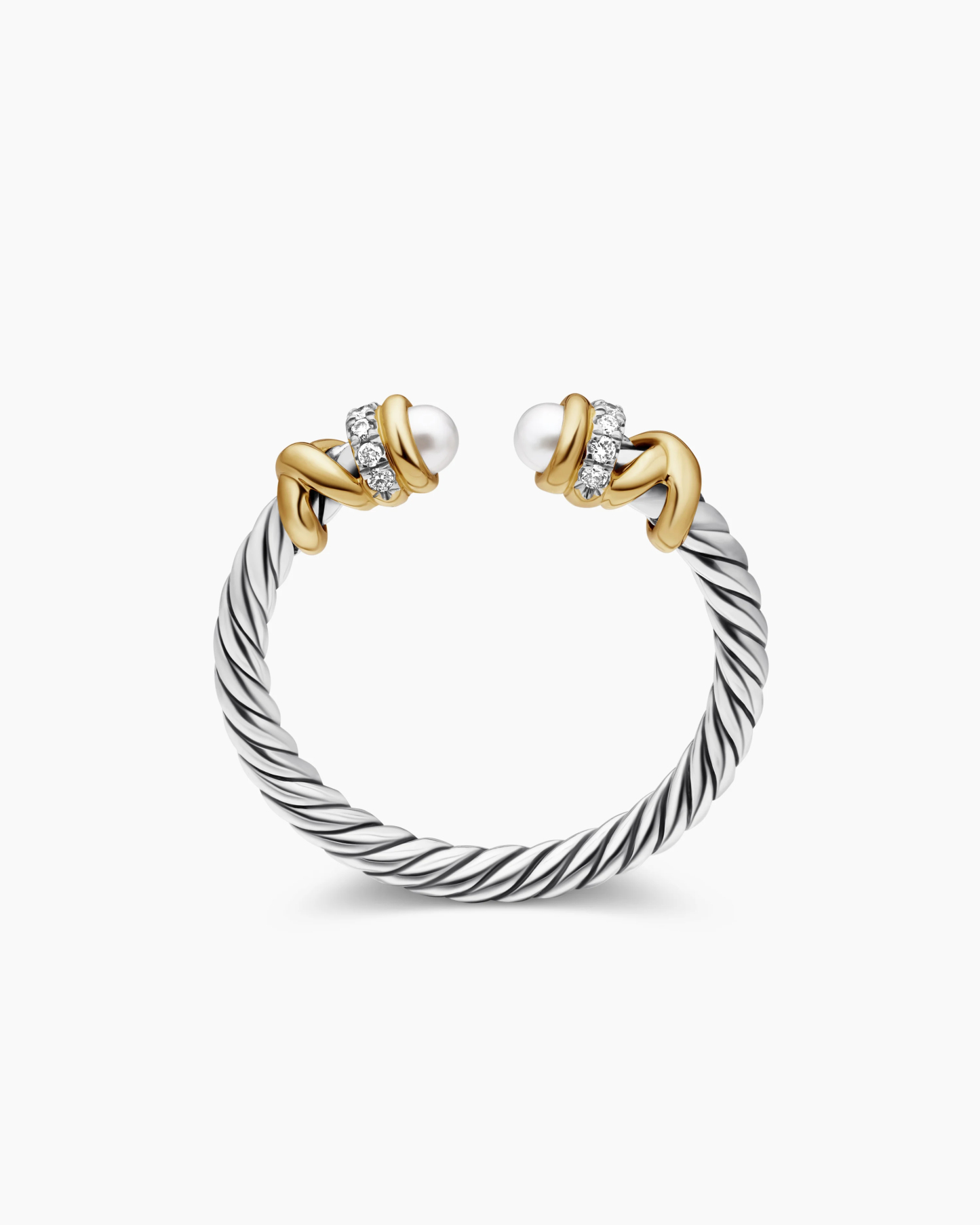Petite Helena Ring Sterling Silver with 18K Yellow Gold, Pearls and Diamonds, 2.5mm