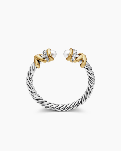 Petite Helena Ring Sterling Silver with 18K Yellow Gold, Pearls and Diamonds, 2.5mm