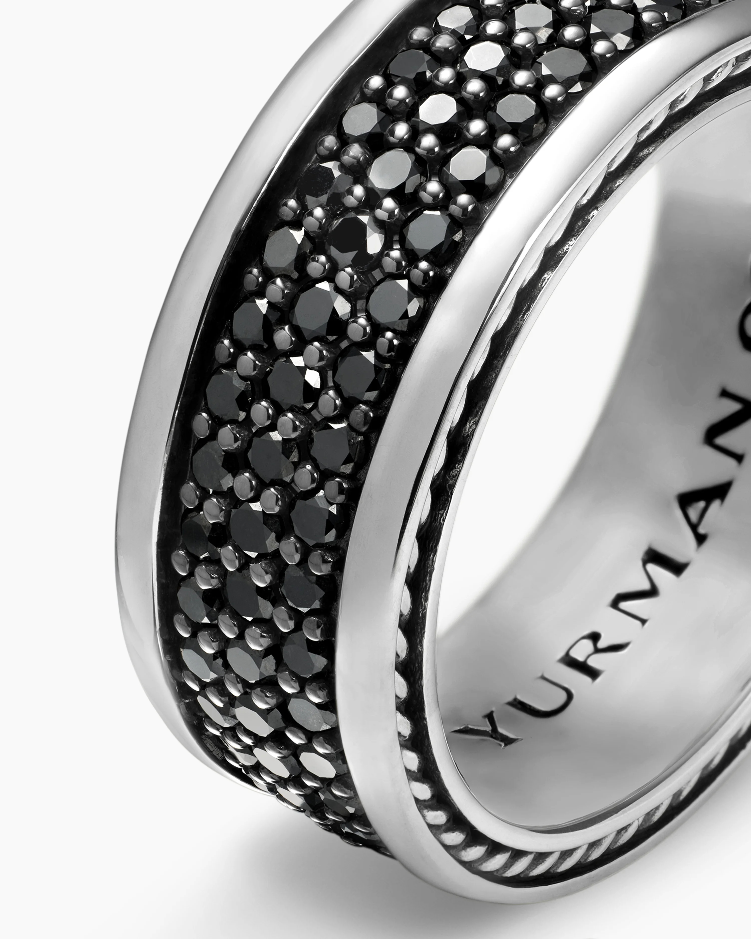 Streamline® Three Row Band Ring Sterling Silver with Black Diamonds, 8.5mm