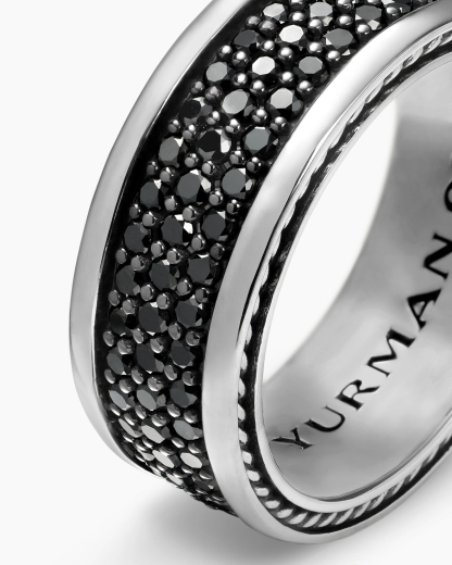 Streamline® Three Row Band Ring Sterling Silver with Black Diamonds, 8.5mm