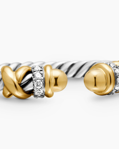 Petite Helena Ring Sterling Silver with 18K Yellow Gold Domes and Diamonds, 2.5mm