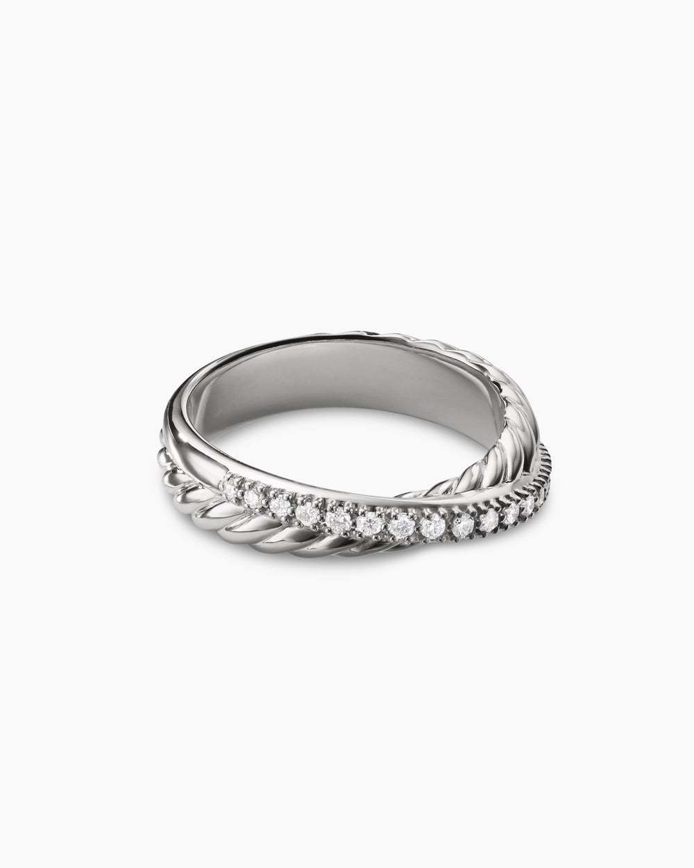 Crossover Band Ring Sterling Silver with Diamonds, 5.3mm