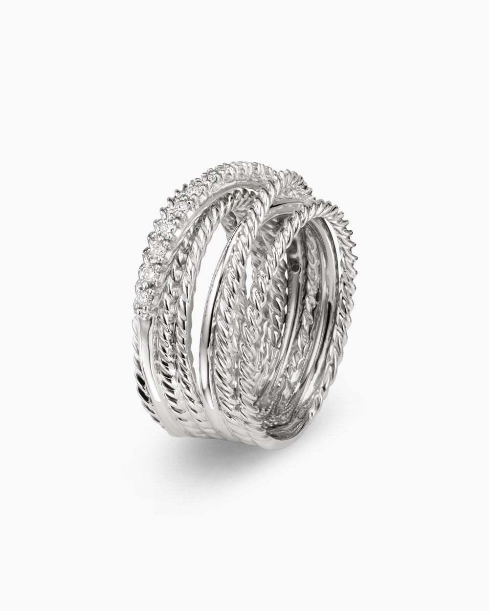 Crossover Ring Sterling Silver with Diamonds, 12mm