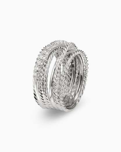 Crossover Ring Sterling Silver with Diamonds, 12mm