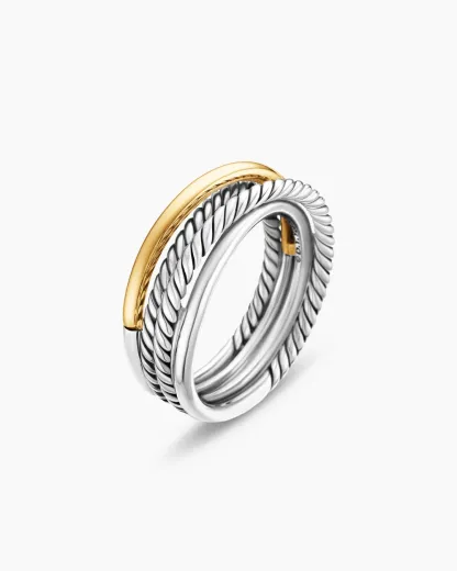 Crossover Band Ring Sterling Silver with 18K Yellow Gold, 6.8mm