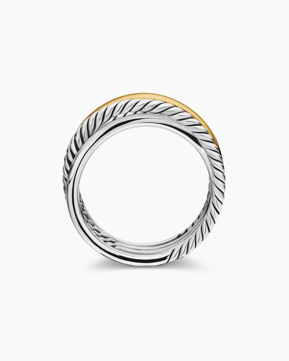 Crossover Band Ring Sterling Silver with 18K Yellow Gold, 6.8mm
