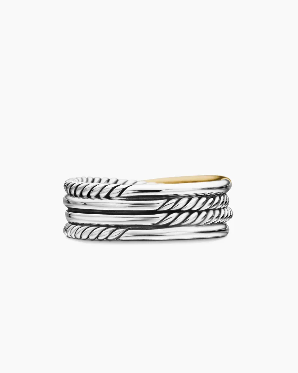 Crossover Band Ring Sterling Silver with 18K Yellow Gold, 6.8mm