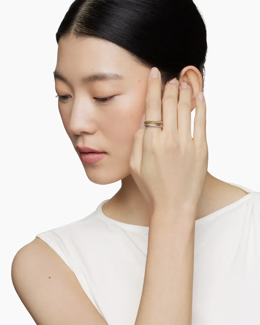 Crossover Band Ring Sterling Silver with 18K Yellow Gold, 6.8mm