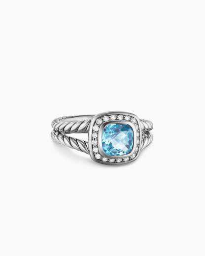 Petite Albion庐 Ring Sterling Silver with Blue Topaz and Diamonds, 7mm