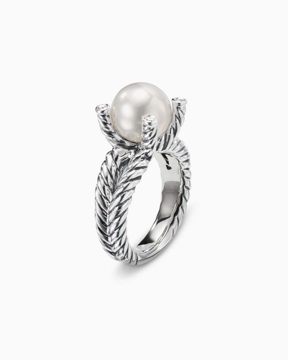Cable Collectibles庐 Pearl Ring Sterling Silver with Pearl and Diamonds, 11mm