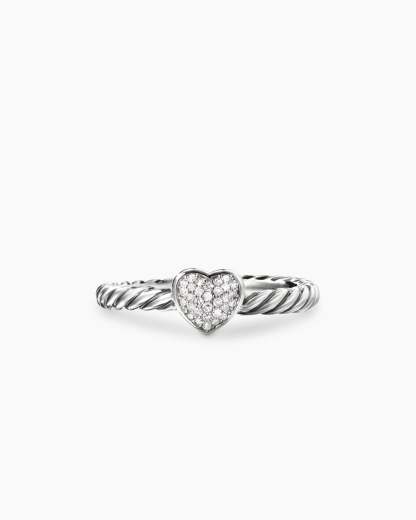 Cable Collectibles庐 Heart Stack Ring Sterling Silver with Pav茅 Diamonds, 6.2mm