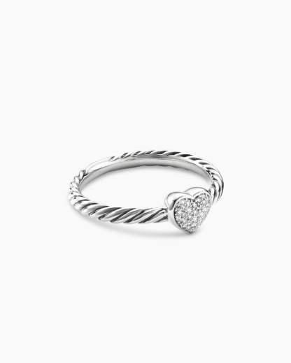 Cable Collectibles庐 Heart Stack Ring Sterling Silver with Pav茅 Diamonds, 6.2mm