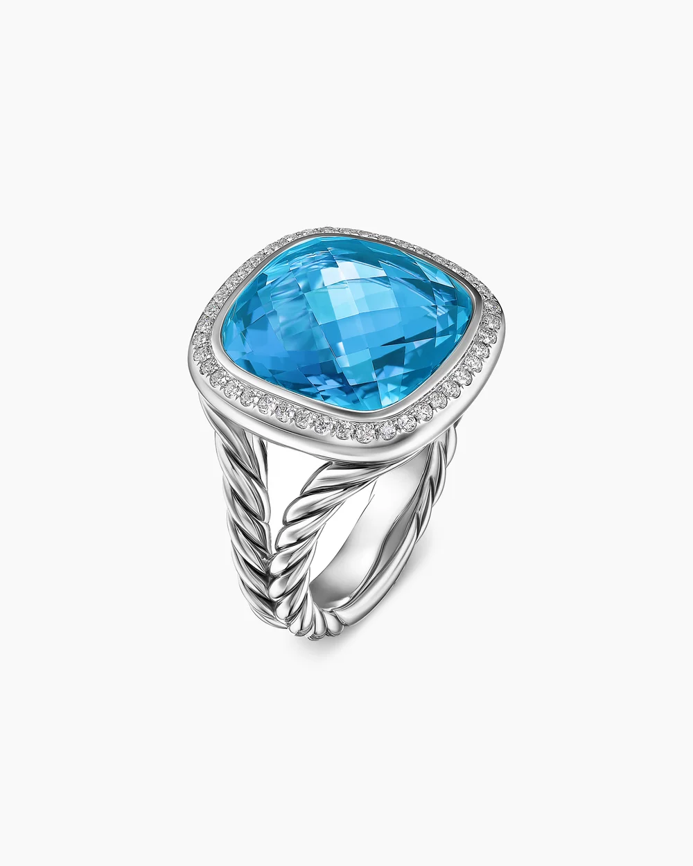 Albion® Ring Sterling Silver with Blue Topaz and Diamonds, 14mm
