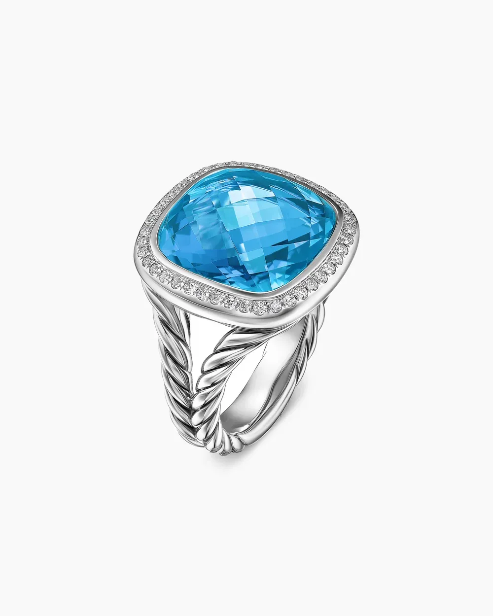 Albion® Ring Sterling Silver with Blue Topaz and Diamonds, 14mm