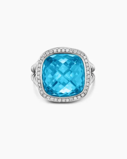 Albion® Ring Sterling Silver with Blue Topaz and Diamonds, 14mm