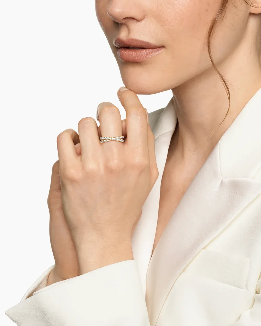 Pavé Crossover Ring 18K Yellow Gold with Diamonds, 6mm