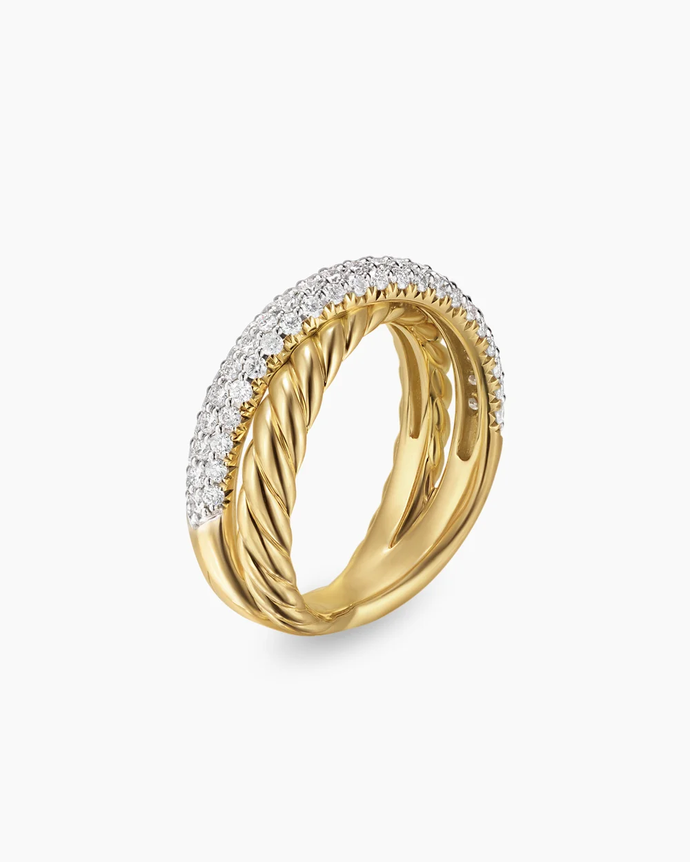 Crossover Two Row Ring 18K Yellow Gold with Diamonds, 7.5mm