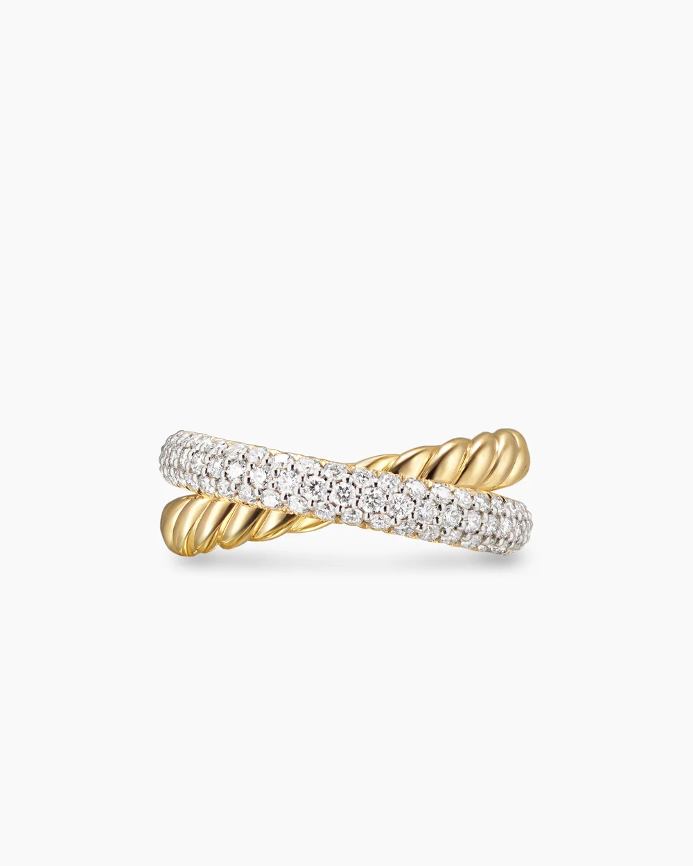 Crossover Two Row Ring 18K Yellow Gold with Diamonds, 7.5mm