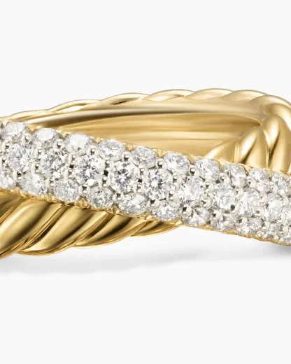 Crossover Two Row Ring 18K Yellow Gold with Diamonds, 7.5mm