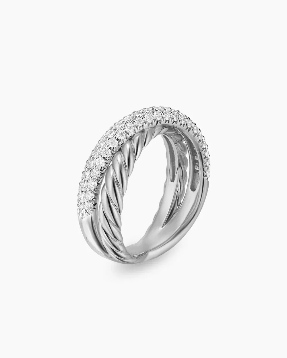 Crossover Two Row Ring Sterling Silver with Diamonds, 7.5mm