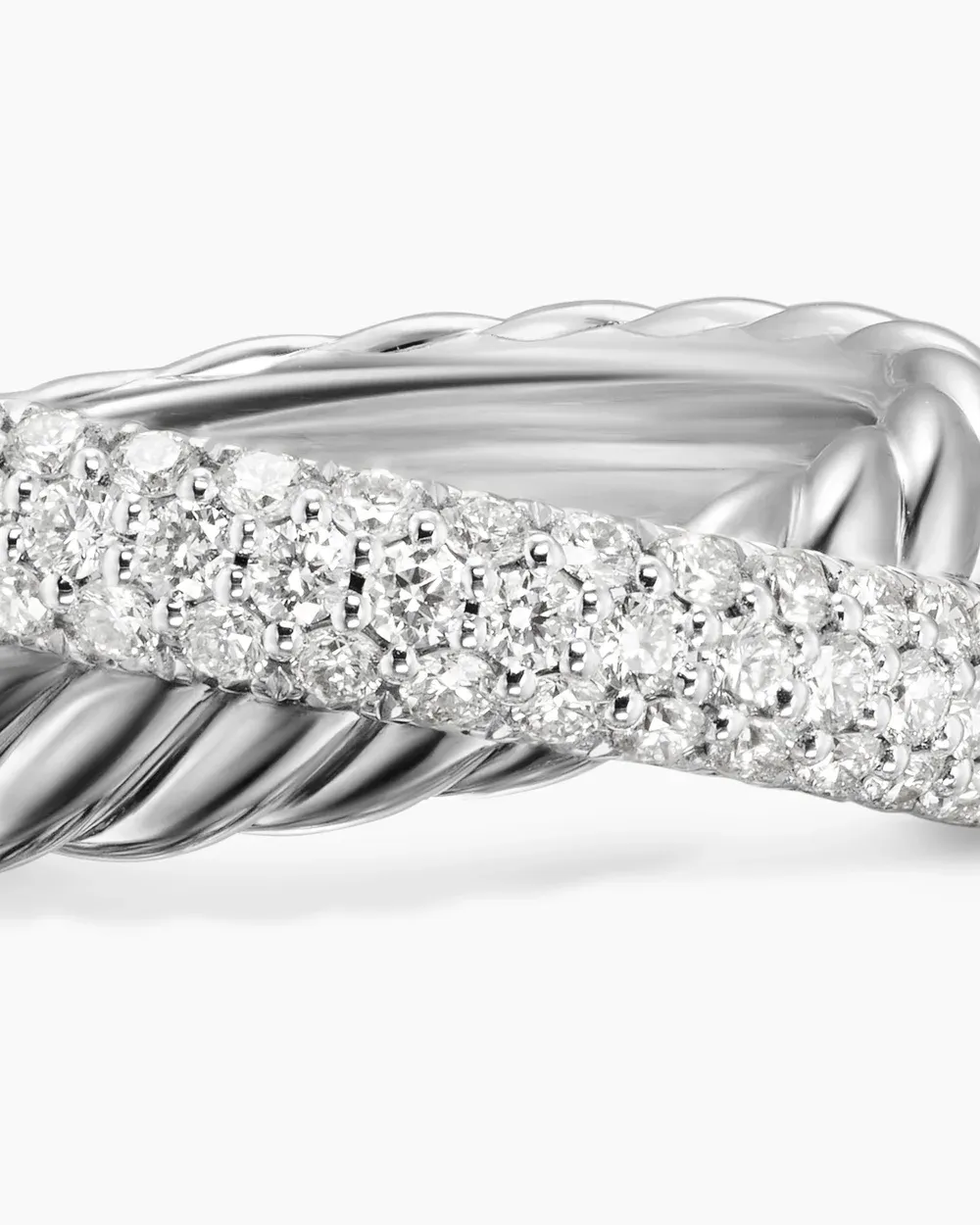 Crossover Two Row Ring Sterling Silver with Diamonds, 7.5mm