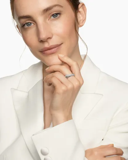 Crossover Two Row Ring Sterling Silver with Diamonds, 7.5mm