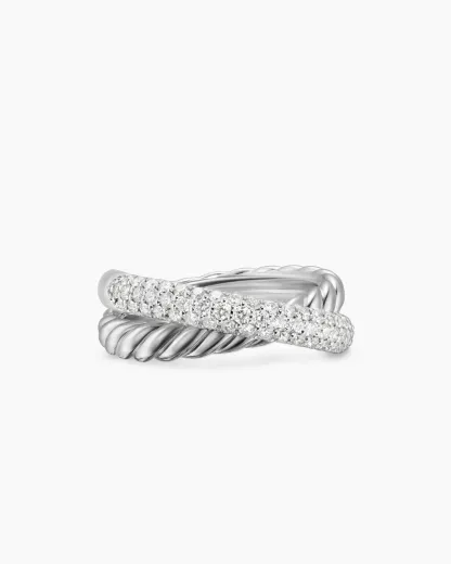 Crossover Two Row Ring Sterling Silver with Diamonds, 7.5mm