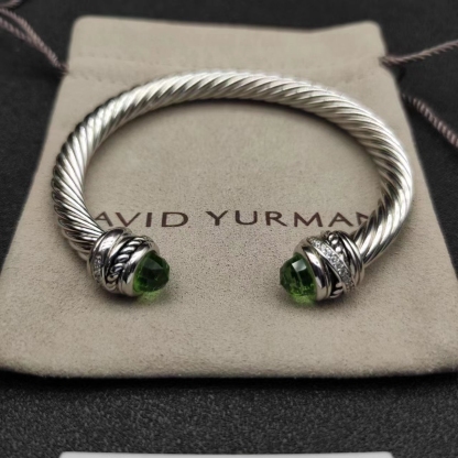 Classic Cable Bracelet Sterling Silver with Prasiolte and Diamonds, 7mm