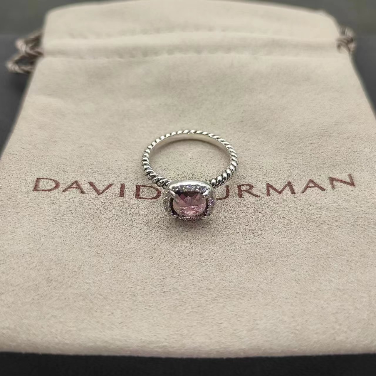 Petite Chatelaine® Pavé Bezel Ring Sterling Silver with Amethyst and Diamonds, 7mm