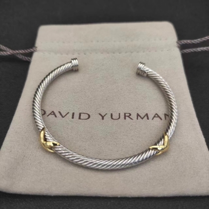 X Classic Cable Station Bracelet Sterling Silver with 18K Yellow Gold, 4mm