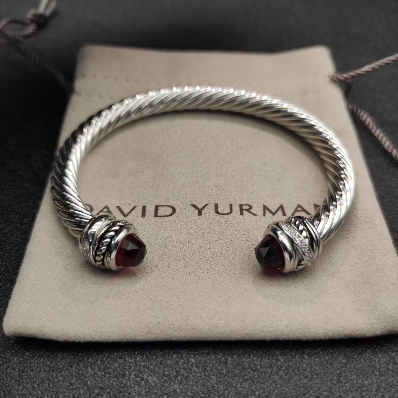 Classic Cable Bracelet Sterling Silver with Diamonds, 7mm