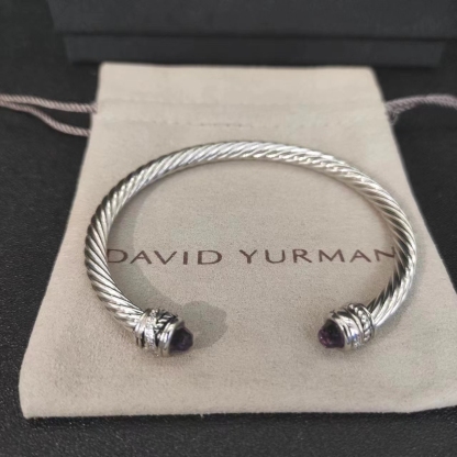 Classic Cable Bracelet Sterling Silver with Amethyst and Diamonds, 5mm