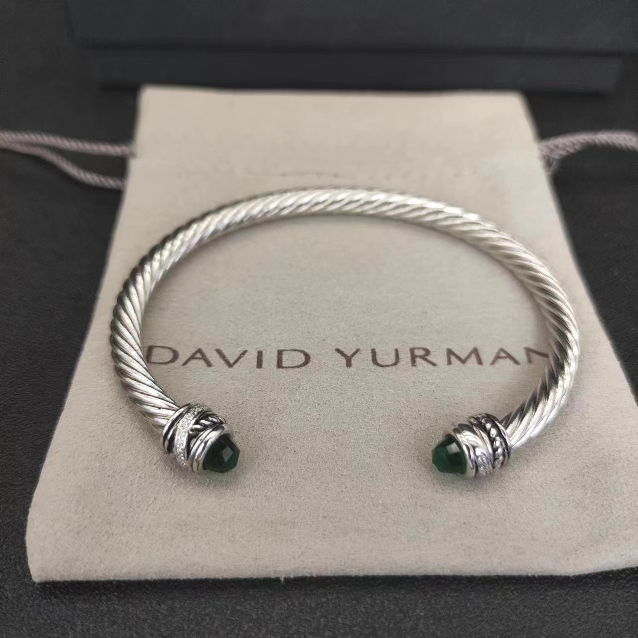 Classic Cable Bracelet Sterling Silver with Prasiolite and Diamonds, 5mm