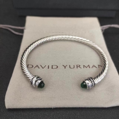 Classic Cable Bracelet Sterling Silver with Prasiolite and Diamonds, 5mm