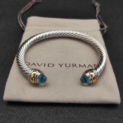Classic Cable Bracelet Sterling Silver with 14K Yellow Gold and Blue Topaz, 7mm