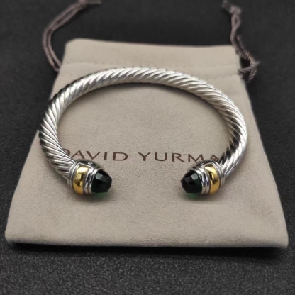 Classic Cable Bracelet Sterling Silver with 14K Yellow Gold and Prasiolite, 7mm