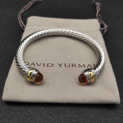 Classic Cable Bracelet Sterling Silver with 14K Yellow Gold and Champagne Crystal, 7mm
