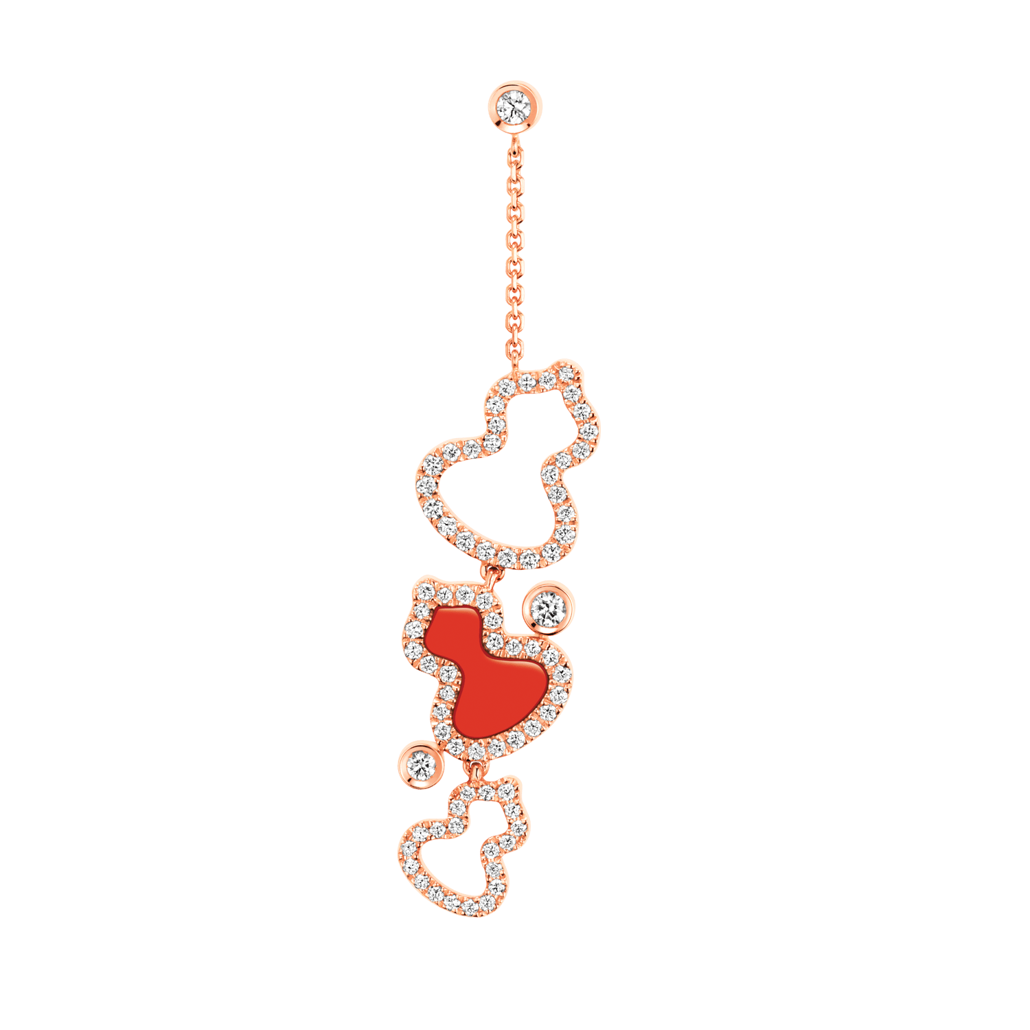 Wulu earring in 18K rose gold with diamonds and red agate