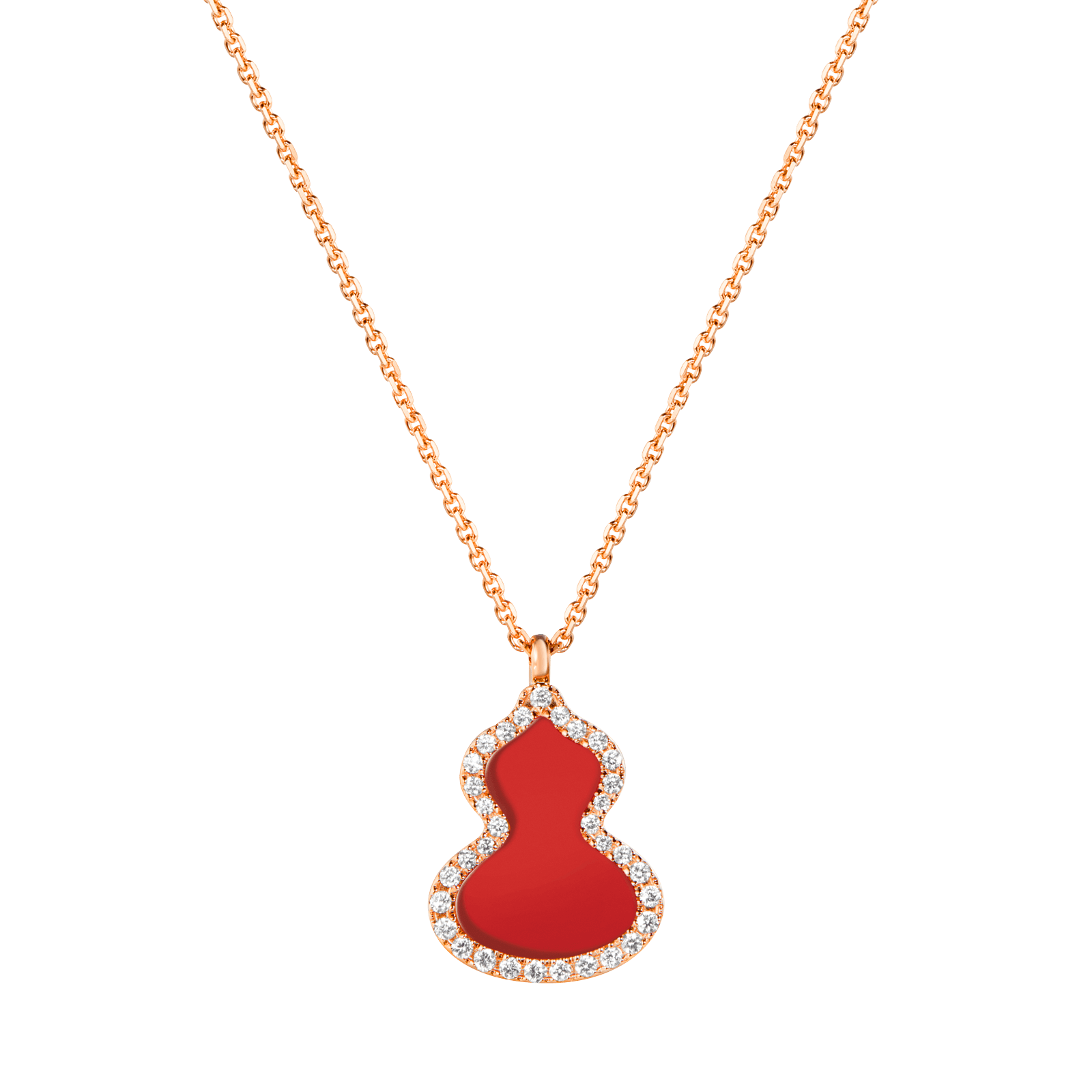 Small Wulu necklace in 18K rose gold with diamonds and red agate