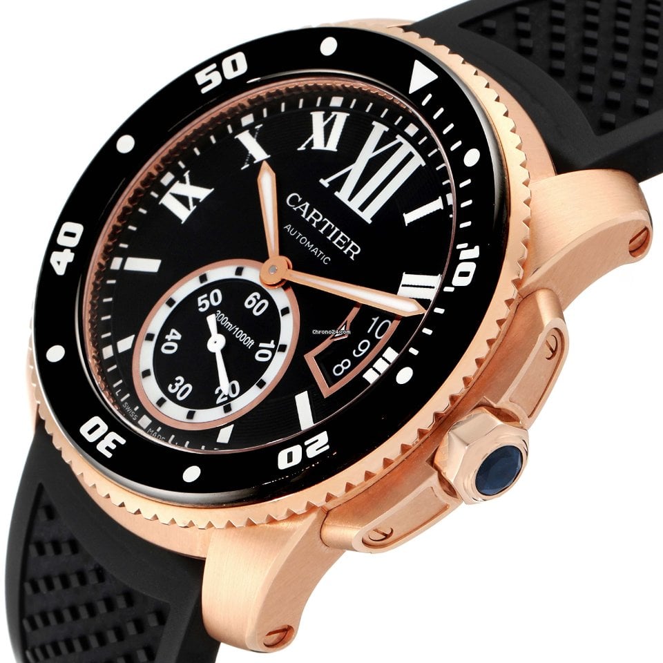 Cartier Calibre Rose Gold Black Dial Automatic Mens Watch